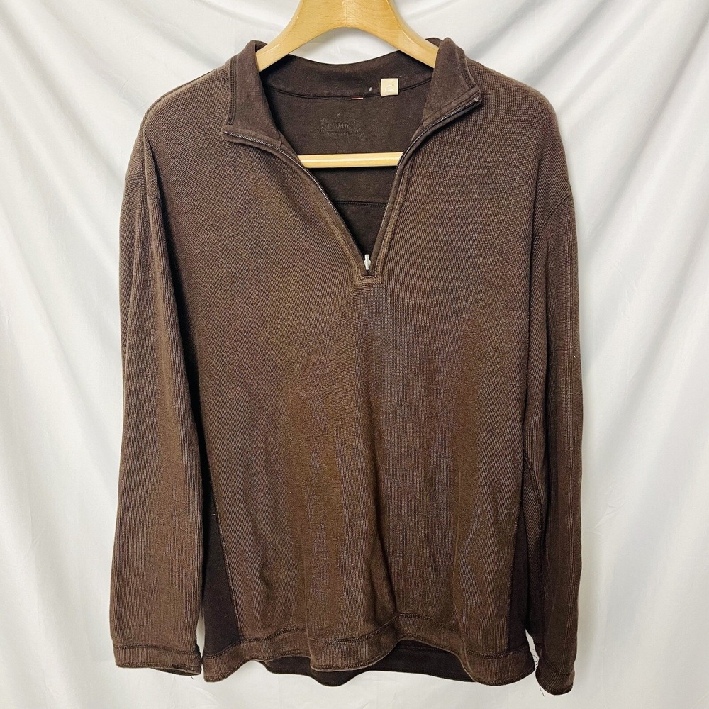 Tommy Bahama‎ Mens Waffle Knit 1/4 Zip Pullover Sweater Brown XL